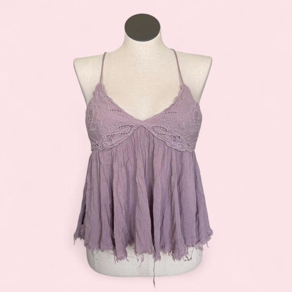 Illa illa Purple fairy core grunge distressed babydoll top with lace